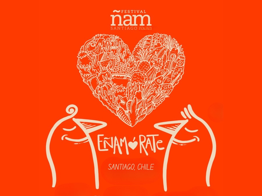 Festival ÑAM Santiago poster with an illustrated heart made of food