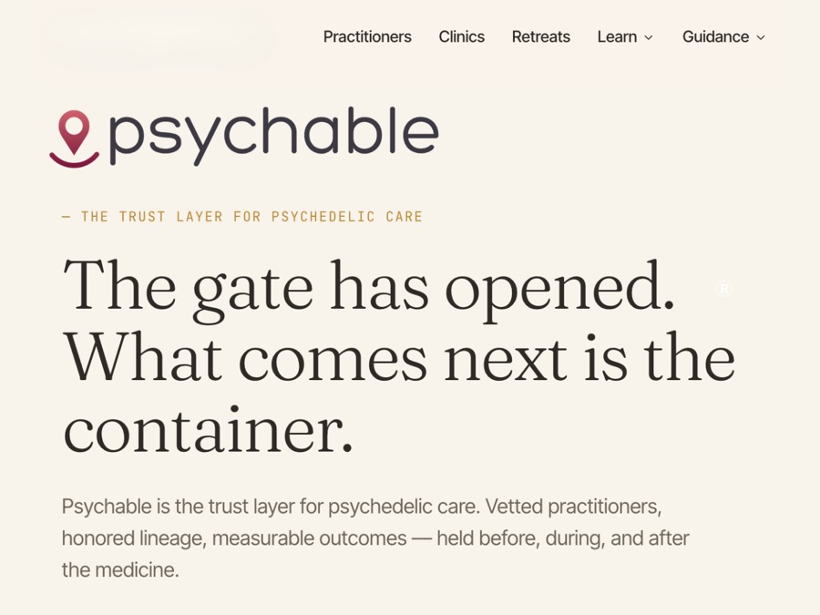 Psychable website cover reading: The gate has opened. What comes next is the container.